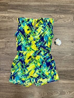 NWT Apple Bottoms Blue Green Abstract Print Wrap Romper L/G